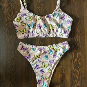 Moana Bikini with Butterfly Print in Cream and Multicolor